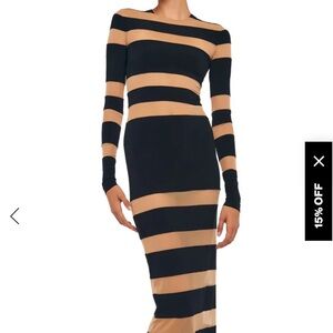 Norma Kamali Black and Nude Spliced Long Sleeve Dress
